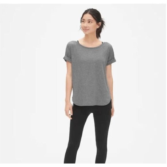 Gap GapFit Heathered Grey Breathe Roll Sleeve T-Shirt Tee Small Oversized Workou - Picture 1 of 8